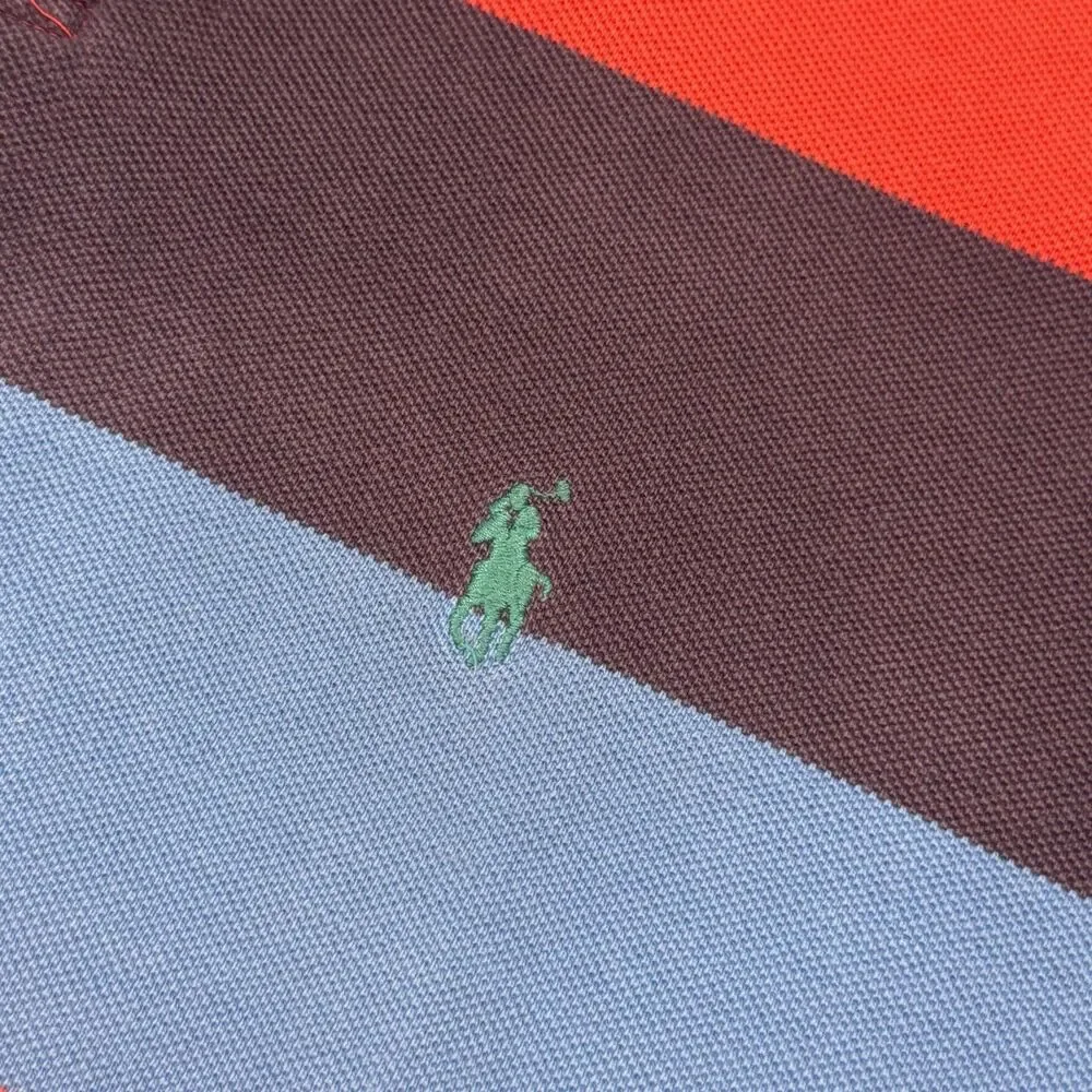 Vintage 90s Polo Ralph Lauren Mens XL Made in USA Red Blue Striped Polo Shirt